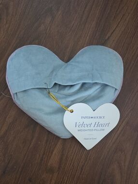 Paper Source Velvet Heart Pillow in Light Blue with Pale Pink Trim NWT